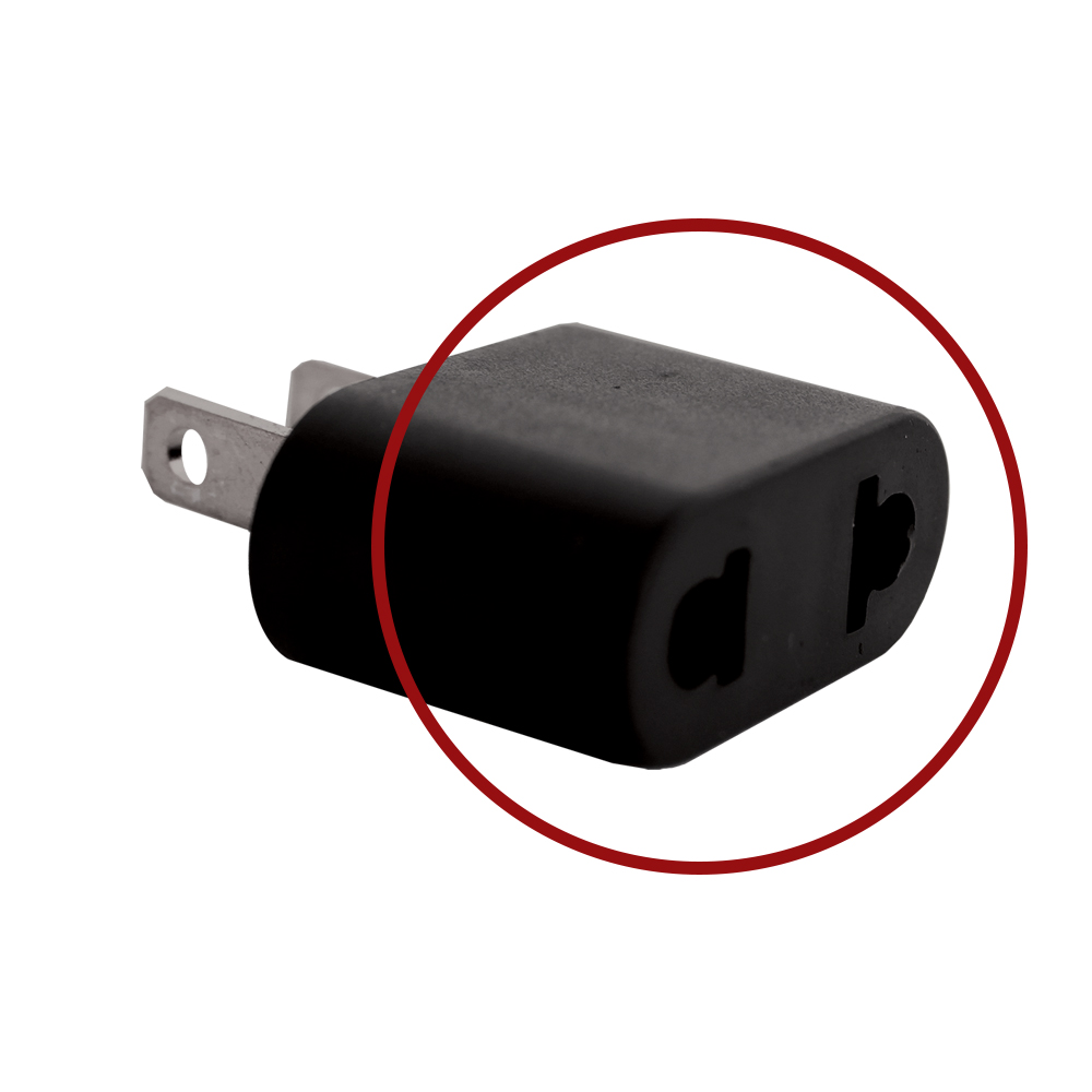 Adaptador Sencillo Sistema Europeo A Americano Sin Tierra. Nema 1-15P.  6A-220Volt. 60Hz.